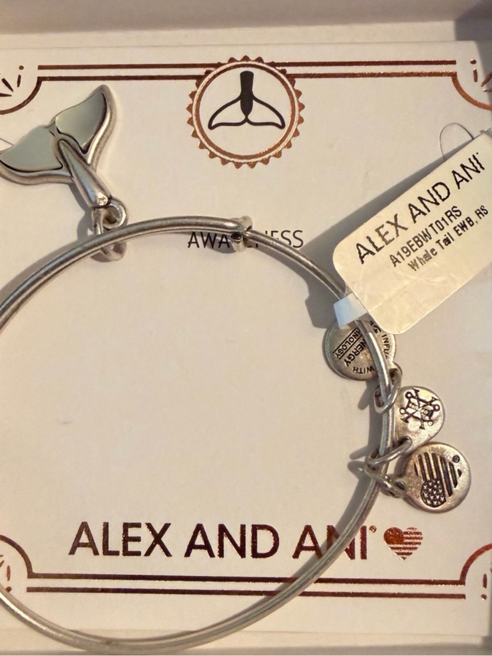 Alex and Ani Silver Whale Tail Charm Bangle Bracelet